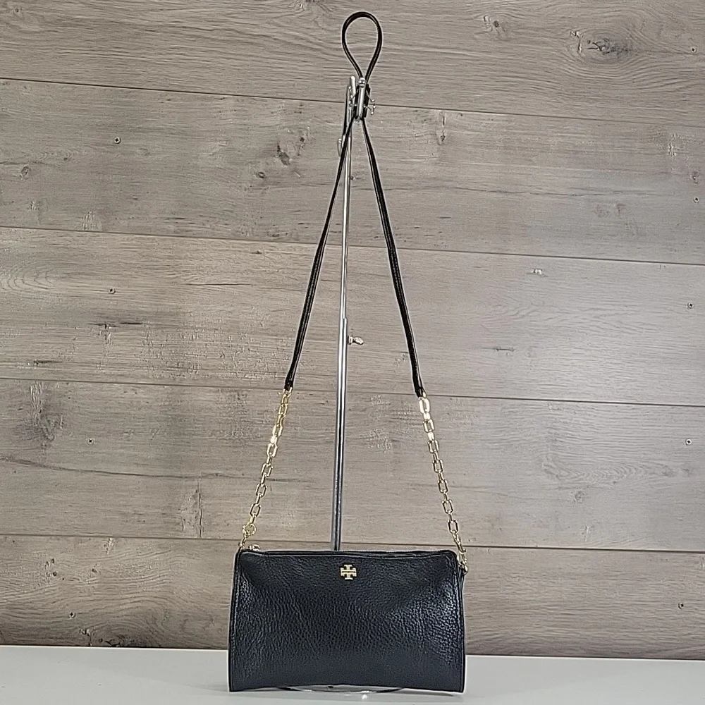 Tory Burch Black Leather Crossbody with Gold Chain Accents